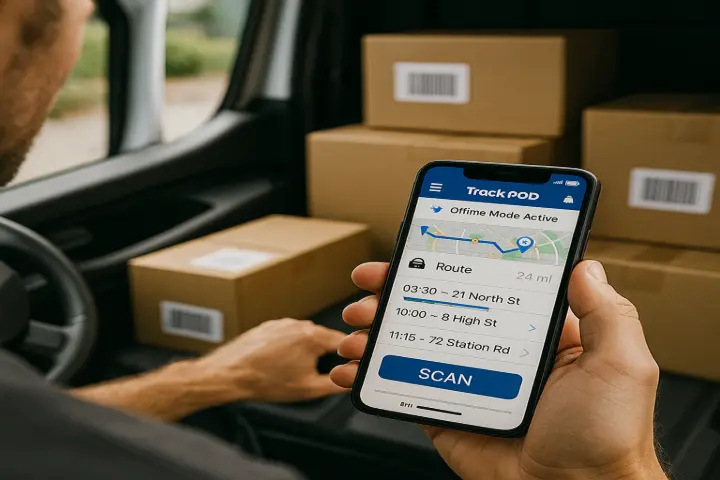 5. Driver Mobile App with Offline Mode Drivers can receive tasks, navigate routes, capture proof of delivery, and scan barcodes—all from a dedicated mobile app that works even when offline, syncing back to Odoo when reconnected. Empower drivers with offline-ready tools for navigation, scanning, and delivery management. Imagine Outback Logistics delivers across remote areas with limited signal. Track-POD’s mobile app allowed drivers to capture deliveries and scan parcels offline, with automatic sync on reconnect. This solved their long-standing issue of incomplete records and paper reliance. 5. Driver Mobile App with Offline Mode Drivers can receive tasks, navigate routes, capture proof of delivery, and scan barcodes—all from a dedicated mobile app that works even when offline, syncing back to Odoo when reconnected. Empower drivers with offline-ready tools for navigation, scanning, and delivery management. Imagine Outback Logistics delivers across remote areas with limited signal. Track-POD’s mobile app allowed drivers to capture deliveries and scan parcels offline, with automatic sync on reconnect. This solved their long-standing issue of incomplete records and paper reliance.